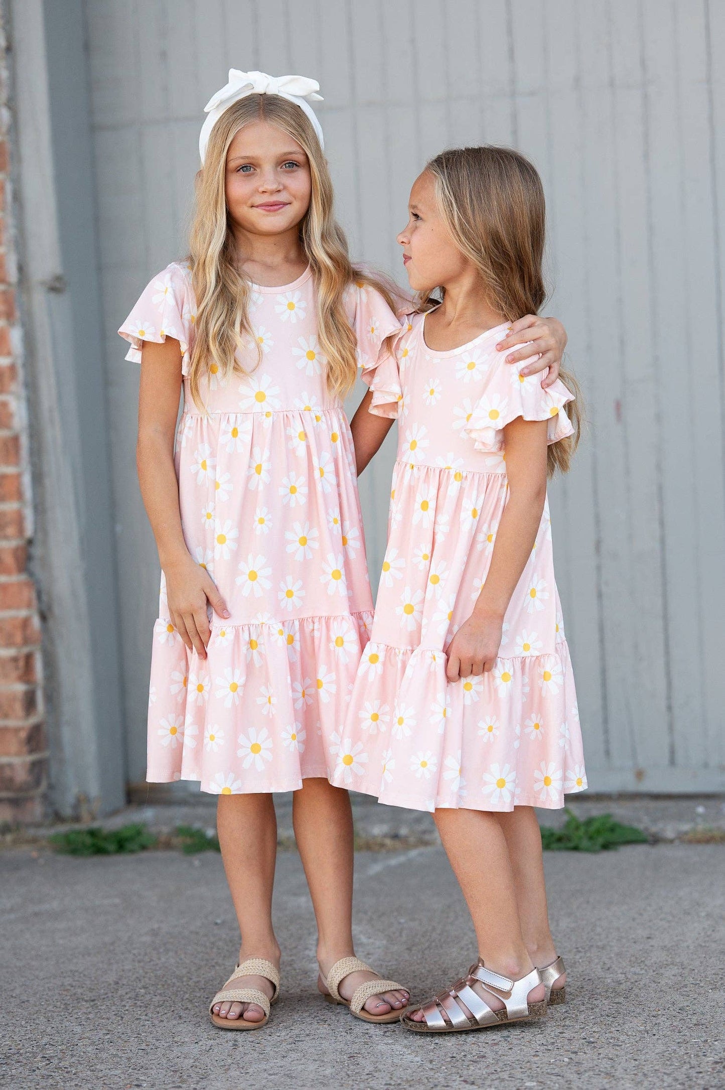 Oopsie Daisy - Girls Emma Pink Spring Daisy Flutter Sleeve Twirl Dress: 7/8