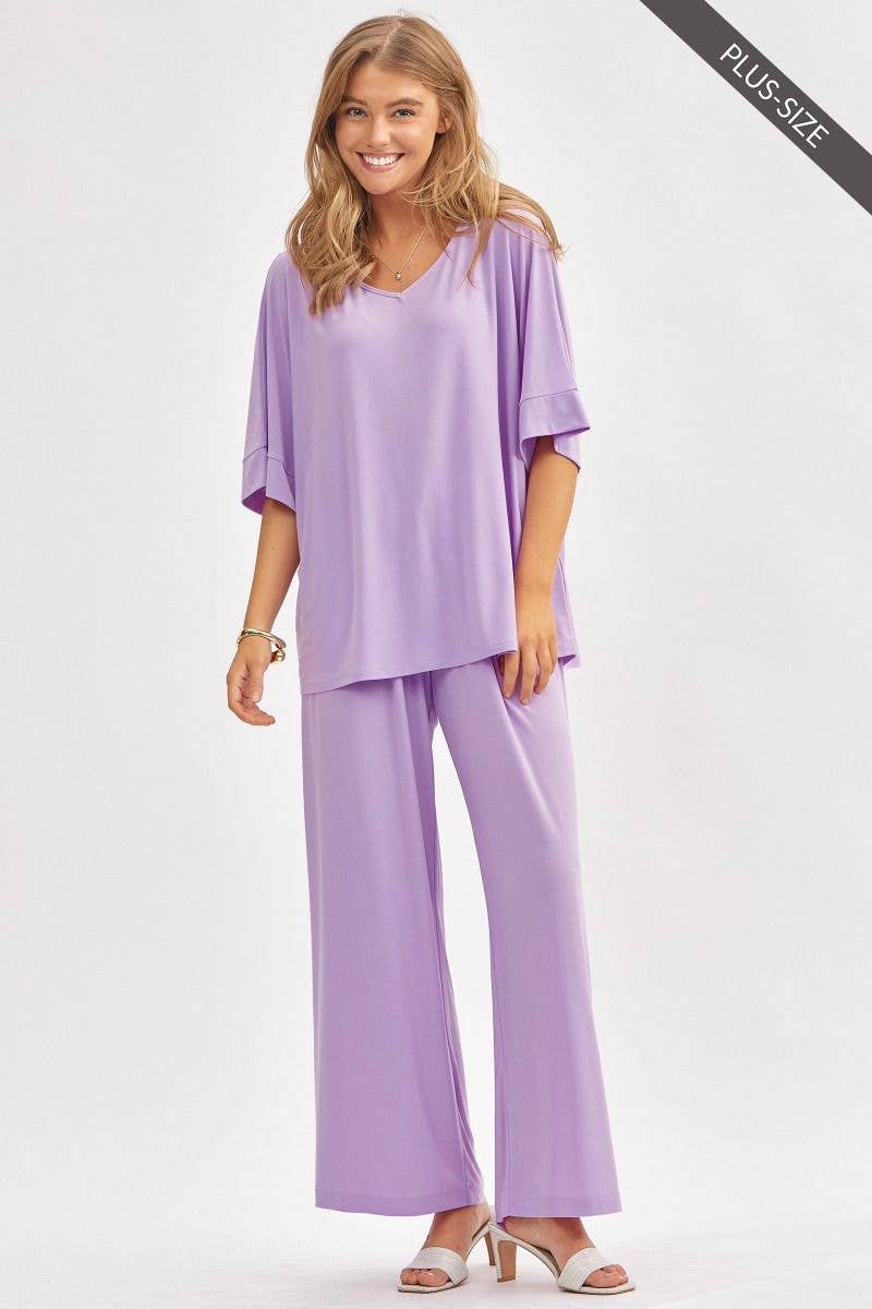 Dear Scarlett - PLUS SIZE Stylish Flowy Top + Wide Leg Set TRVSET-CABANAP: EMERALD / 2X