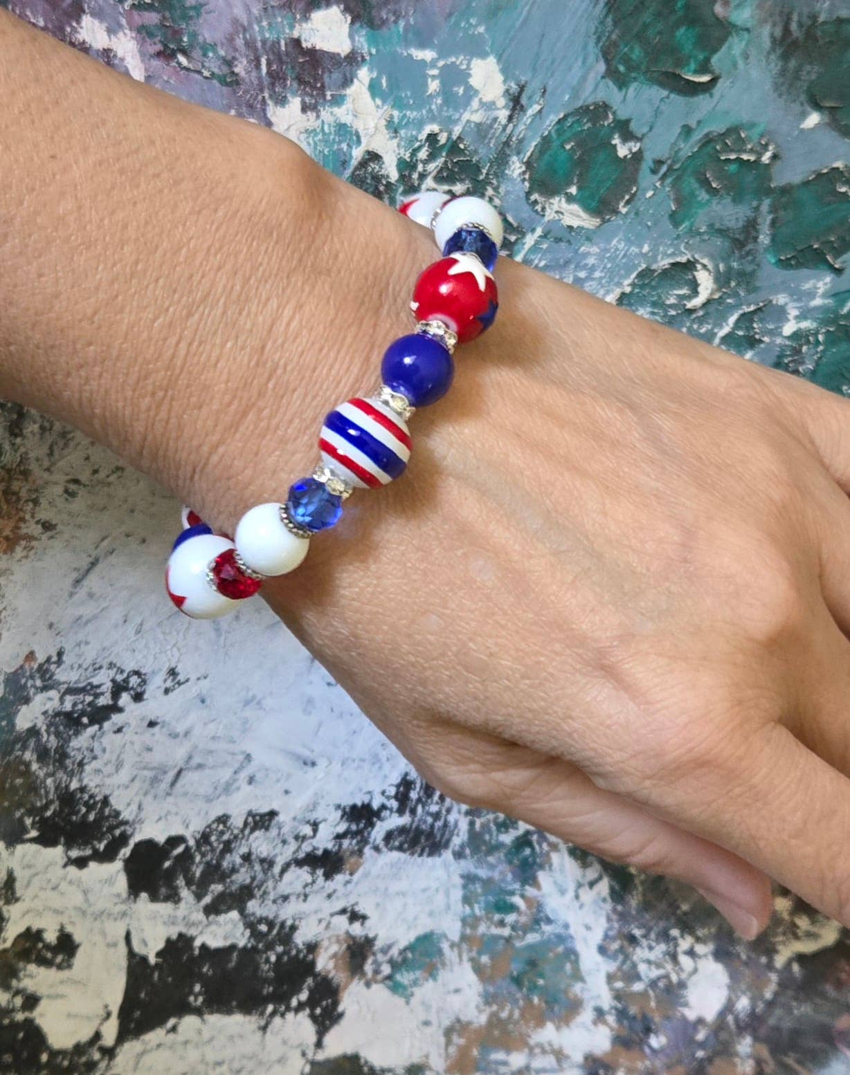 Fiona Accessories - American Flag Patriotic Bracelet, 4th of July Gift for Women: Flag