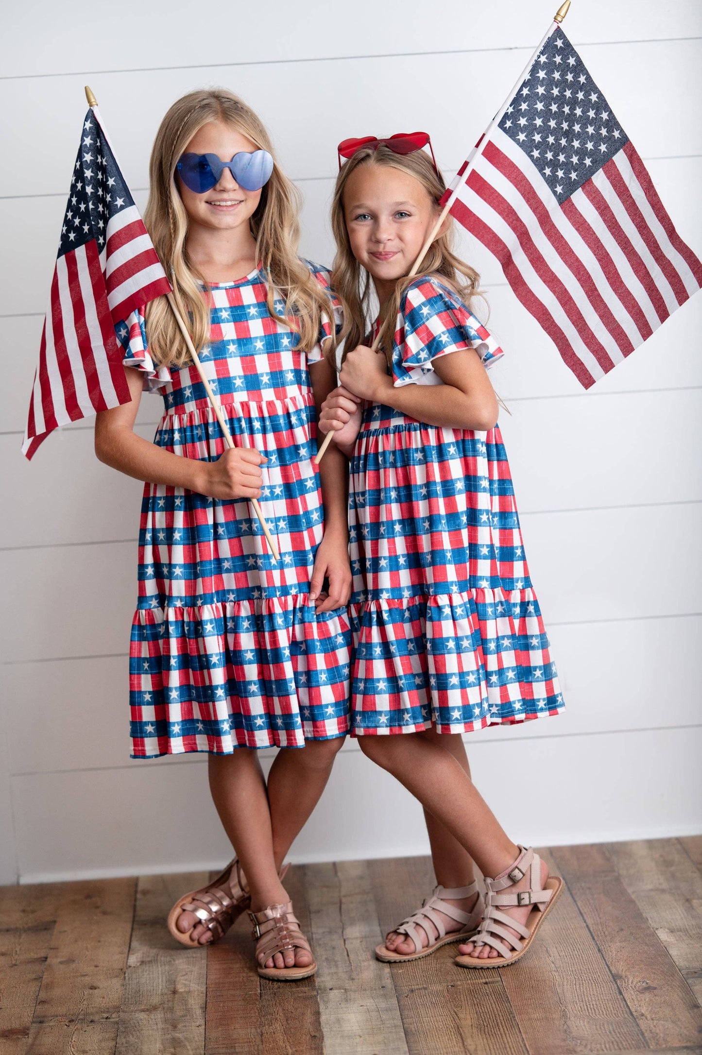 Oopsie Daisy - Kids 4th of July Red Stars & Stripes Flutter Sleeve Dress: 14