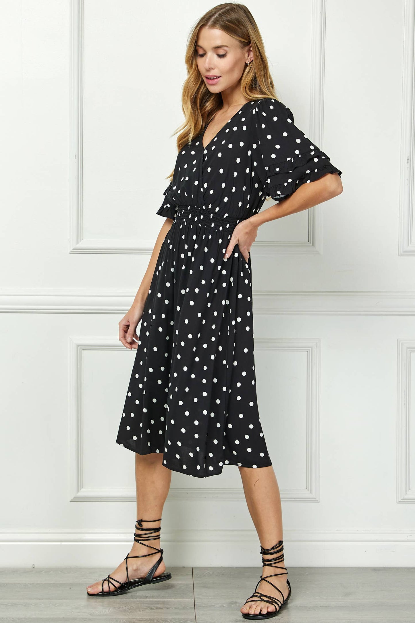 Winslow Collection - ELEGANT KIMONO INSPIRED SURPLICE DRESS  : BKCRM / M