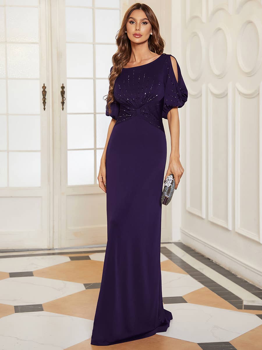 Ever-Pretty - Silver Sequins Fishtail Evening Dress: Navy Blue / 10