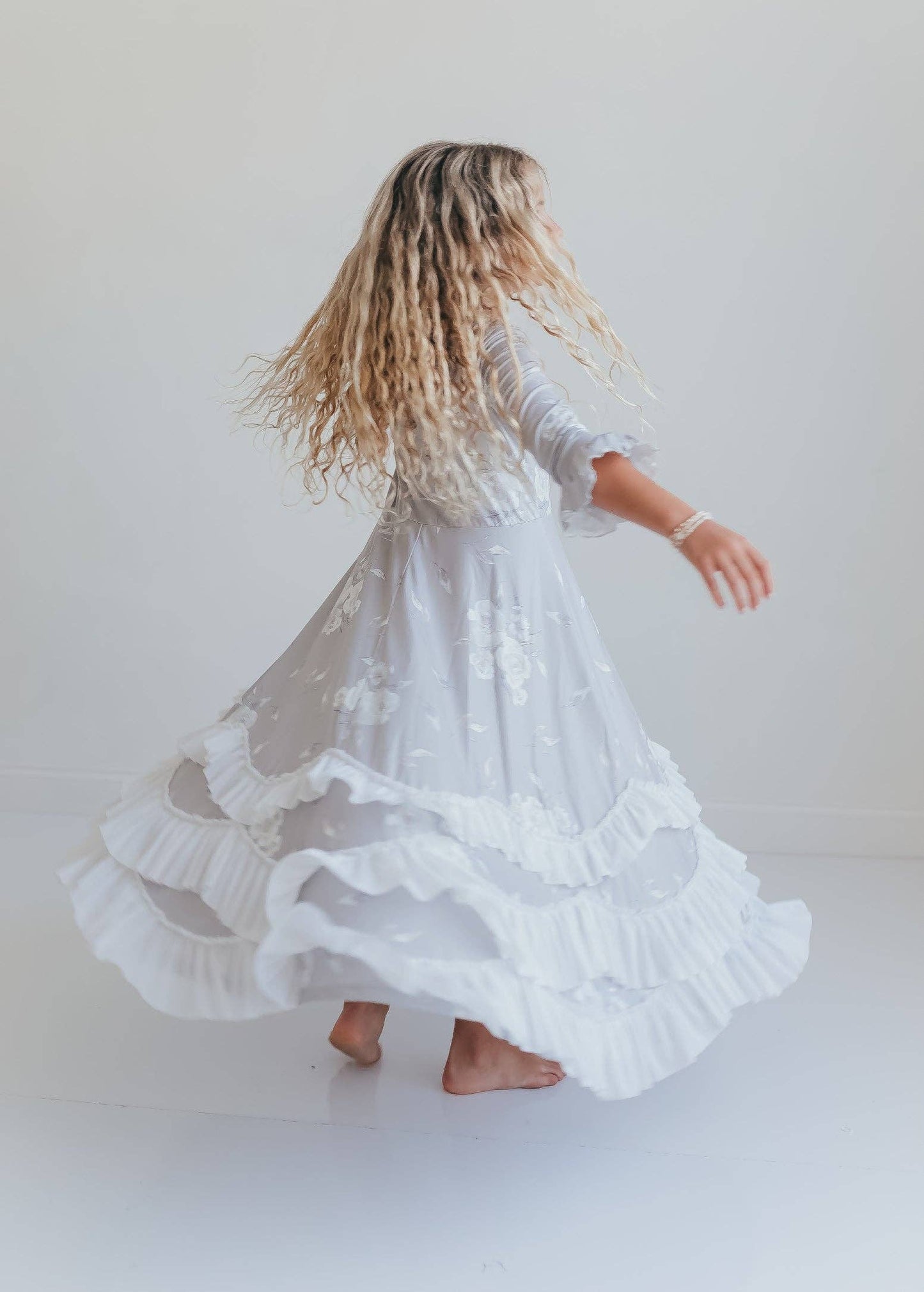 Oopsie Daisy - Girls Winter Rose Floral Long Sleeve Ruffles Dress: 3/4