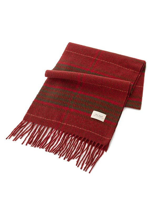 UZ Wholesale Store - Keep Warm Plaid Tasseled Shawl&Scarf: DEEP RED / One_size
