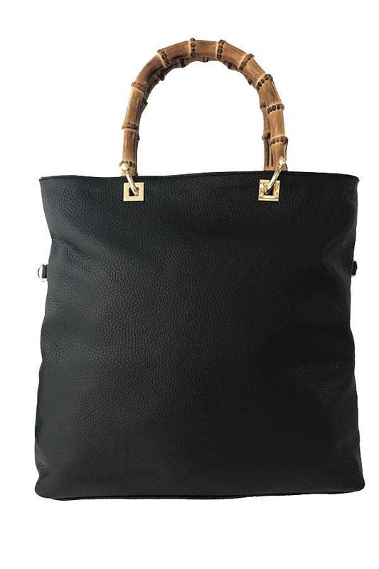 LE VIVRE - Medium Tote - Bamboo Handles: Black