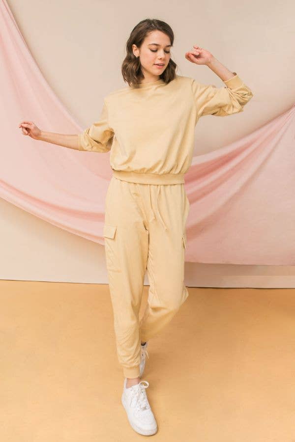 FLYING TOMATO - A sweatshirt top-AT2106: TAN / MEDIUM