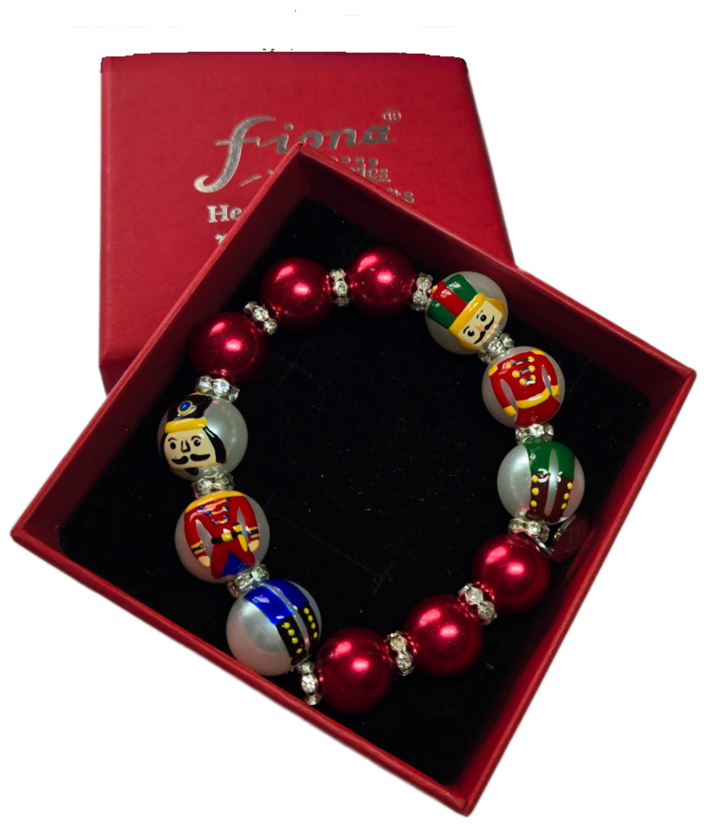 Fiona Accessories - Christmas Beaded Stretch Bracelet Holiday Gifts: Red Nutcracker