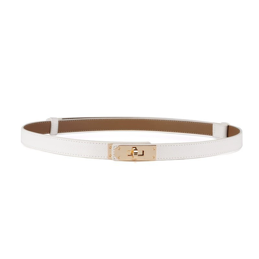 Infinite Basics - Women’s Skinny Leather Adjustable Belt with Turn-Lock Buckle for Dresses & Jeans: White