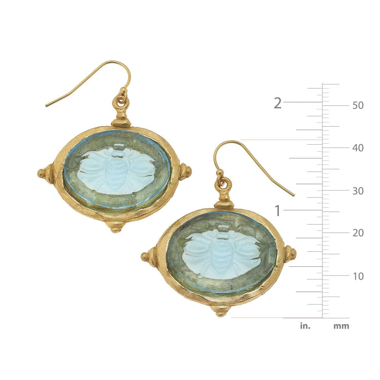 Susan Shaw - Aqua Venetian Glass Bee Intaglio Earrings