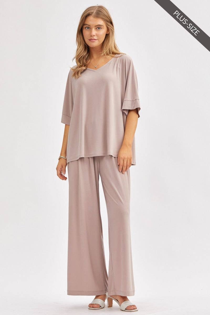 Dear Scarlett - PLUS SIZE Stylish Flowy Top + Wide Leg Set TRVSET-CABANAP: EMERALD / 2X