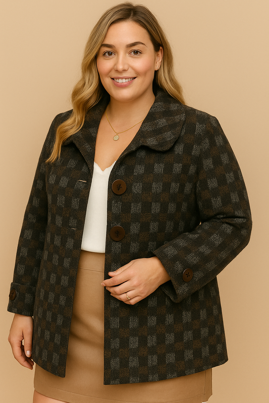 LTX Sportswear  Black Brown Chic Checkered Coat with Side Pockets