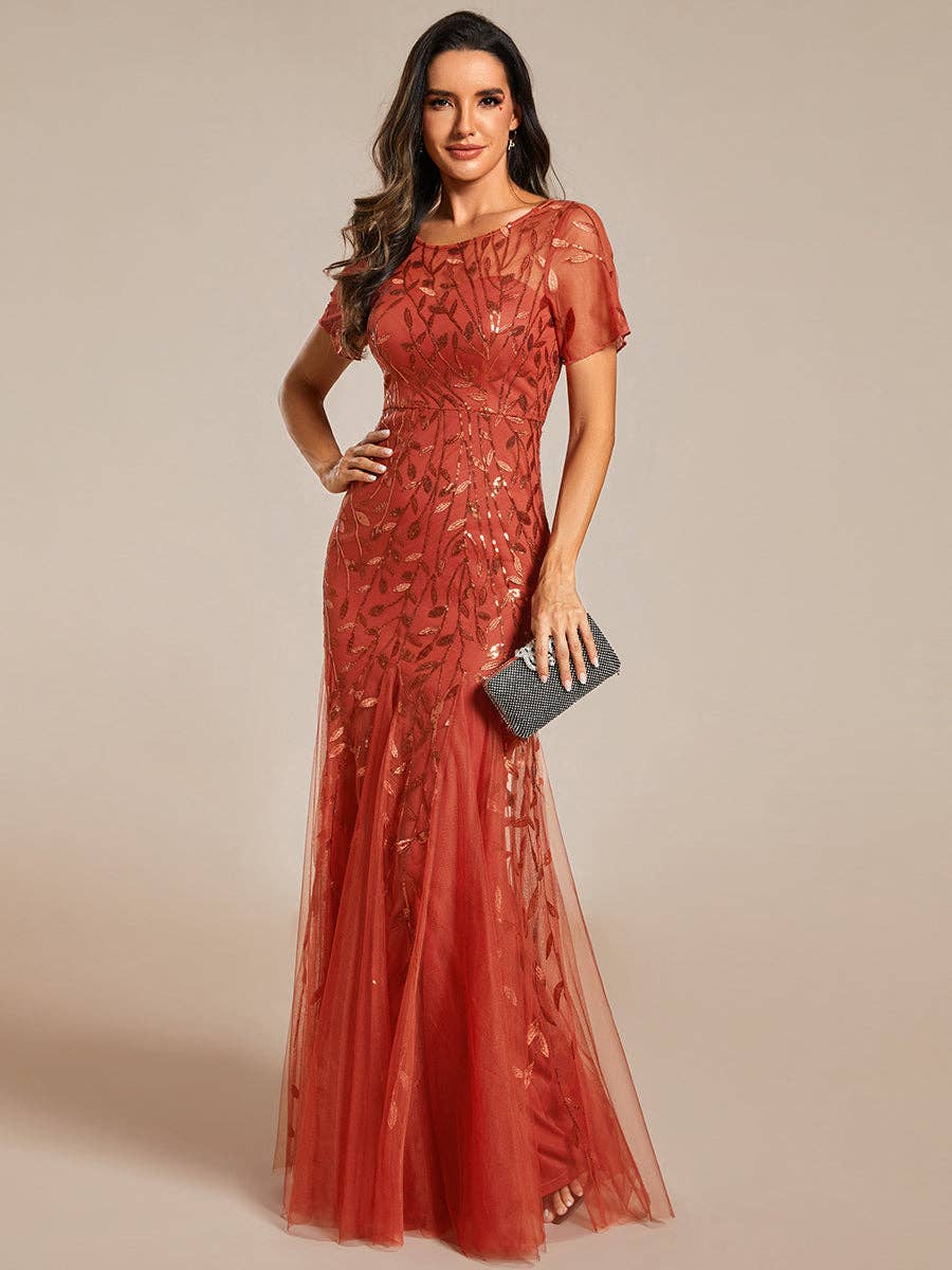Ever-Pretty - Sequin Shiny Fishtail Tulle Dresses for Party: Dusty Navy / 14