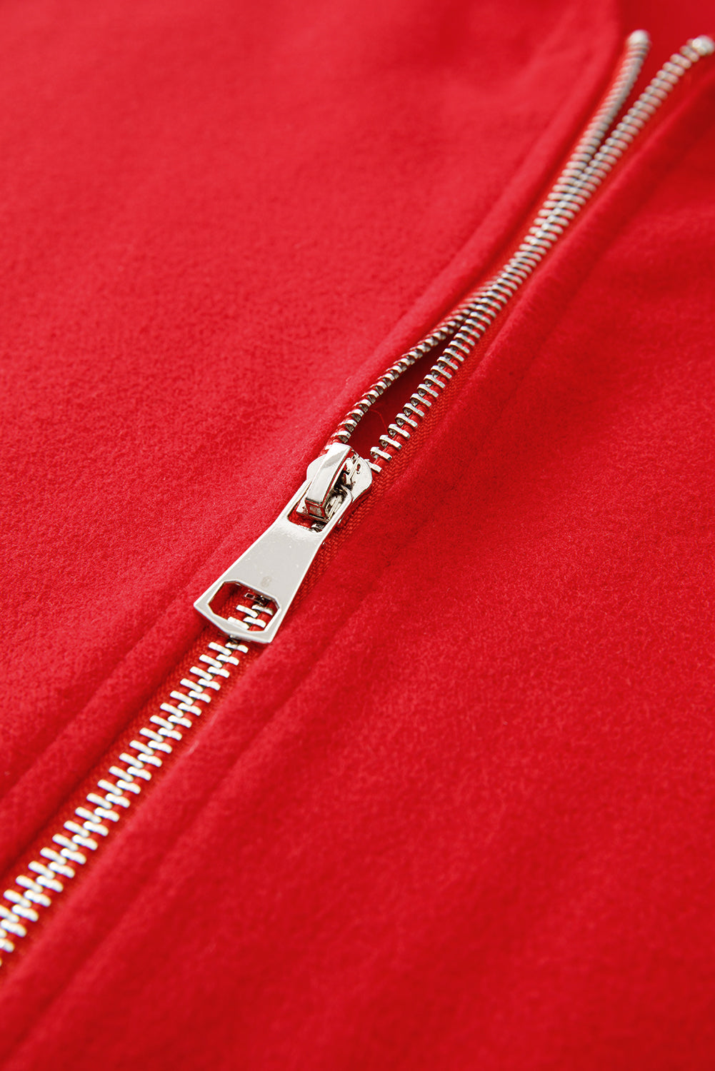 Fiery Red Solid Color Casual Zipper Hooded Jacket