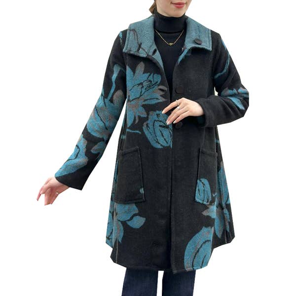 Winding River - Blue / Black Reversible Coat – Lotus Collection: S