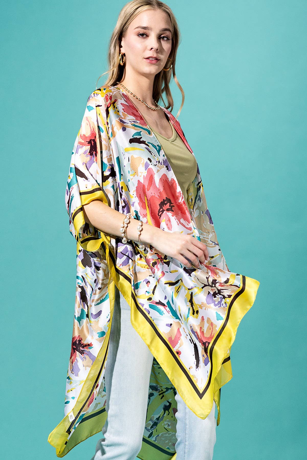 Urbanista - Abstract Floral Print Kimono: PINK-PK