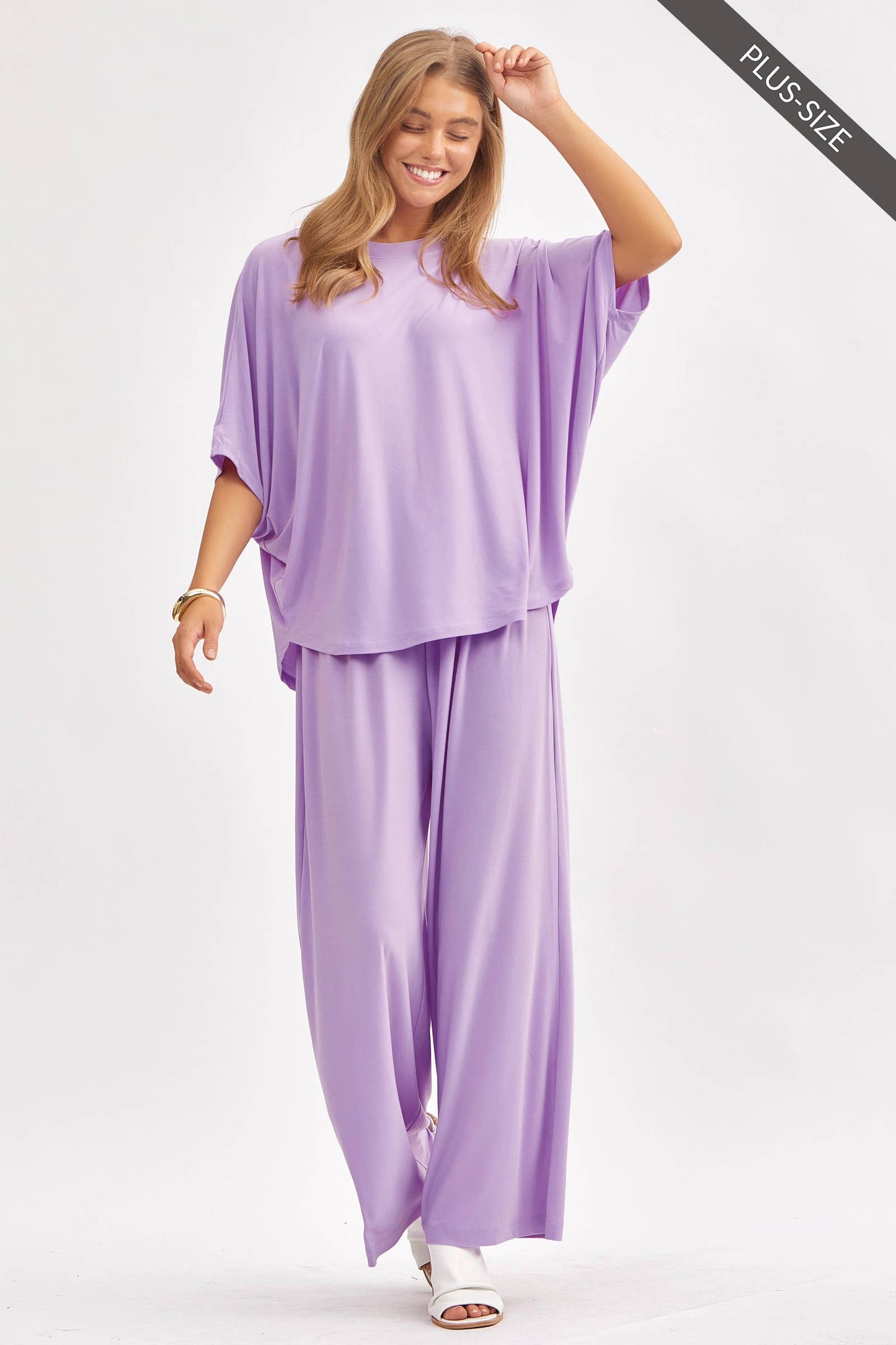 Dear Scarlett - PLUS SIZE Flowy Top + Wide Leg Set TRVSET-COASTAL: Royal Blue / XL