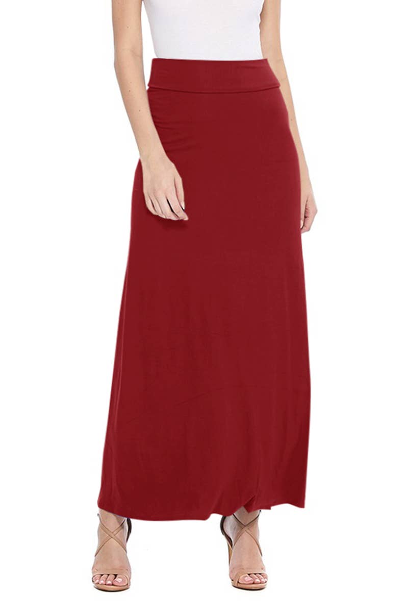 MOA COLLECTION - Solid Color Basic Casual Knit Long Maxi Skirt: White / XXL