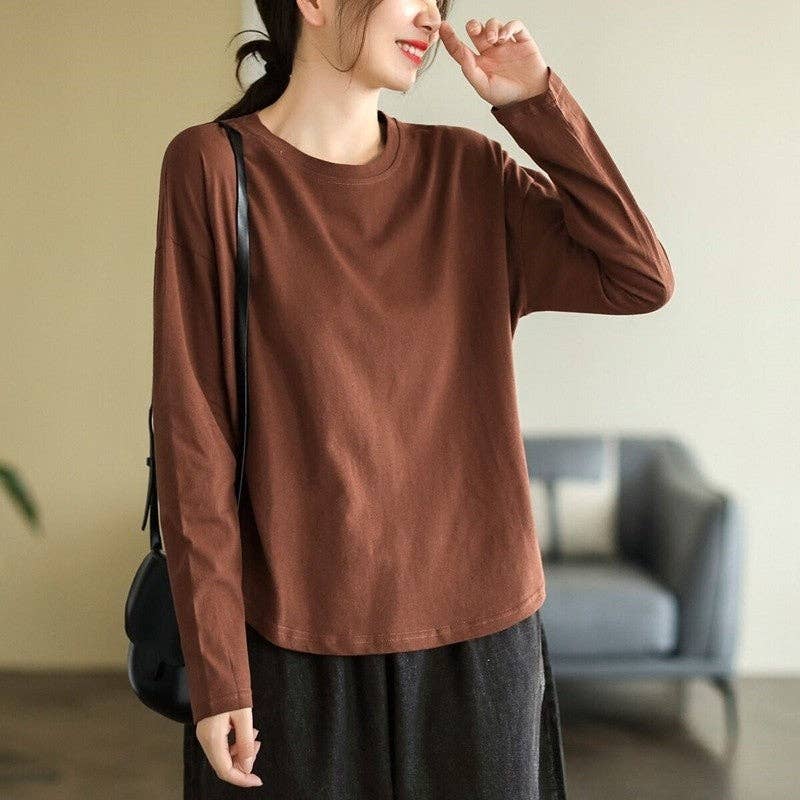 UZ Wholesale Store - Basic Long Sleeve T-Shirt with Hollow Out Round Neck: GRAY / M