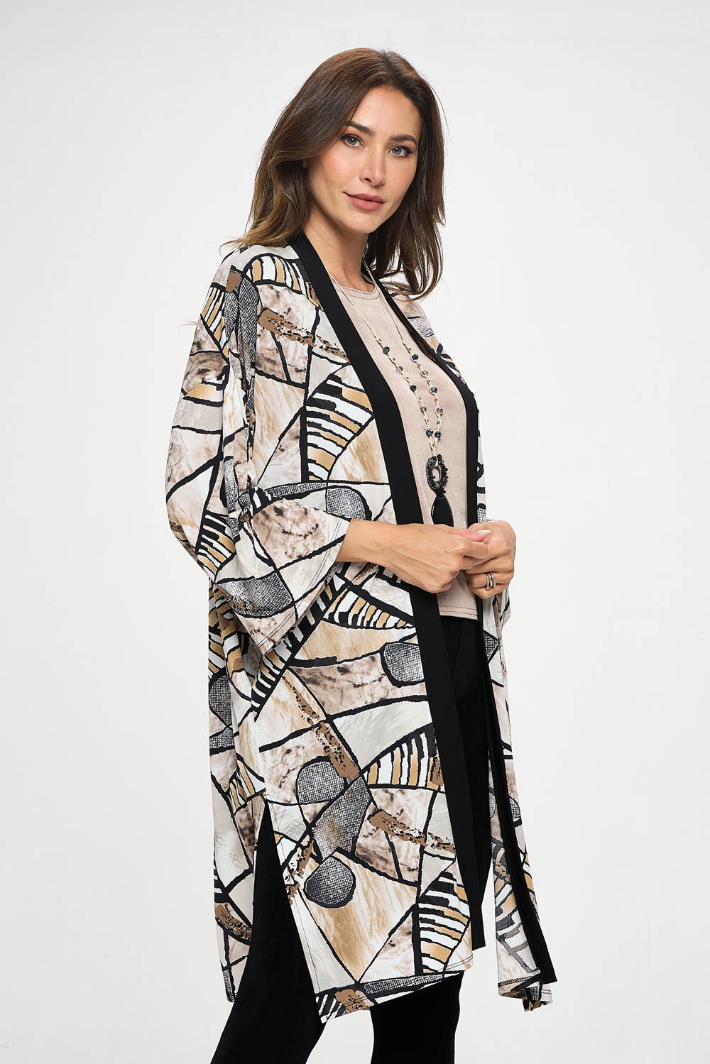 Jostar - Print Kimono with pockets-4085HT-QRP1-CK-W393: XL