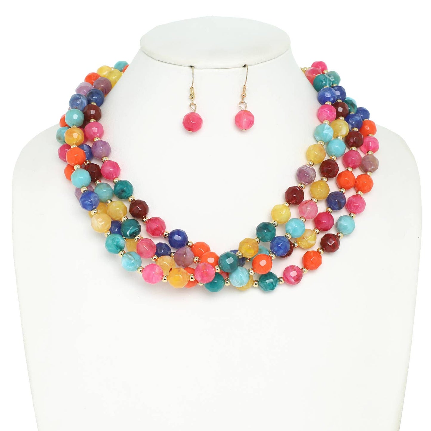 SP Sophia Collection - Multi Strand Natural Gemstone Beaded Necklace Set: White