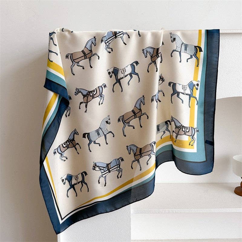 UZ Wholesale Store - Fashion Print Square Scarf: Blue Yellow