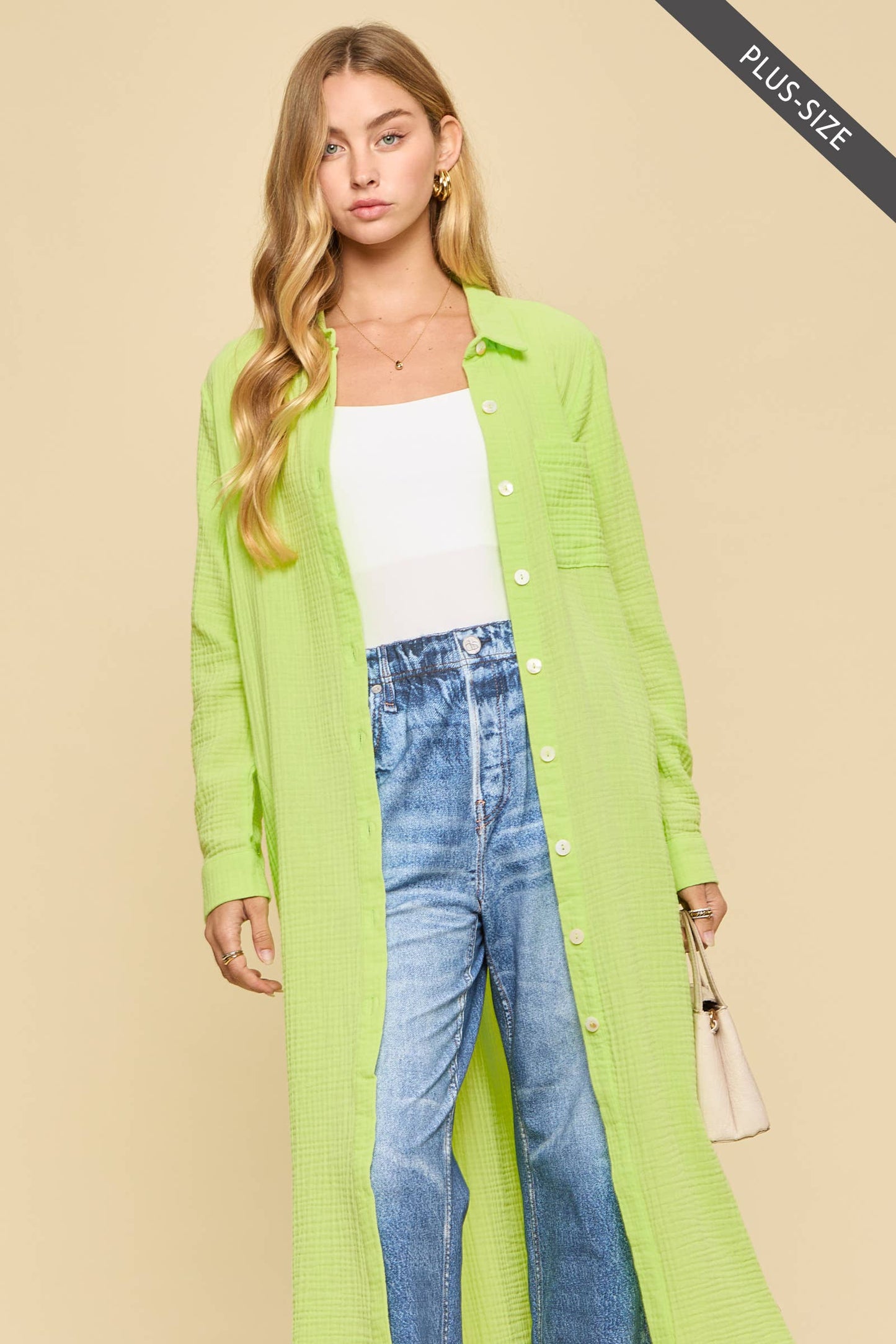 Dear Scarlett  Breathable Cotton Button-Down Duster: PEACH SORBET