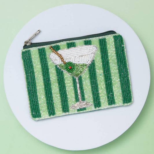 Sophia Collection - Martini with Stripe Pattern Seed Beaded Coin Bag