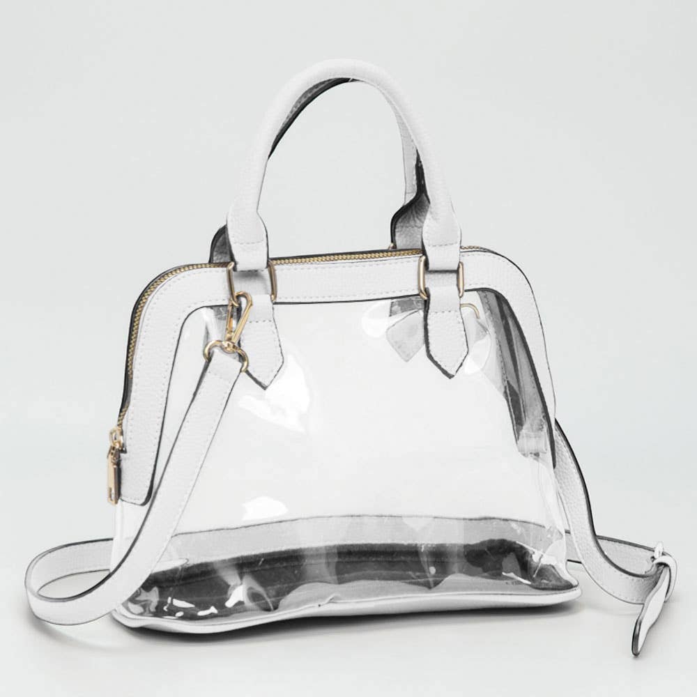 Sensibling Corp. - Faux Leather Trim Transparent Structured Top Handle Handbag / Crossbody Bag: Clear,Leopard