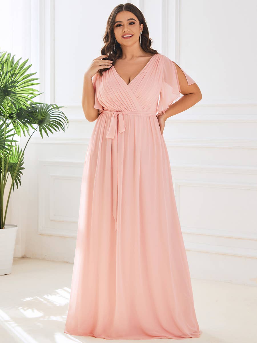 Ever-Pretty - Plus Size Belted Chiffon Bridesmaid Dress: Dark Purple Special Order