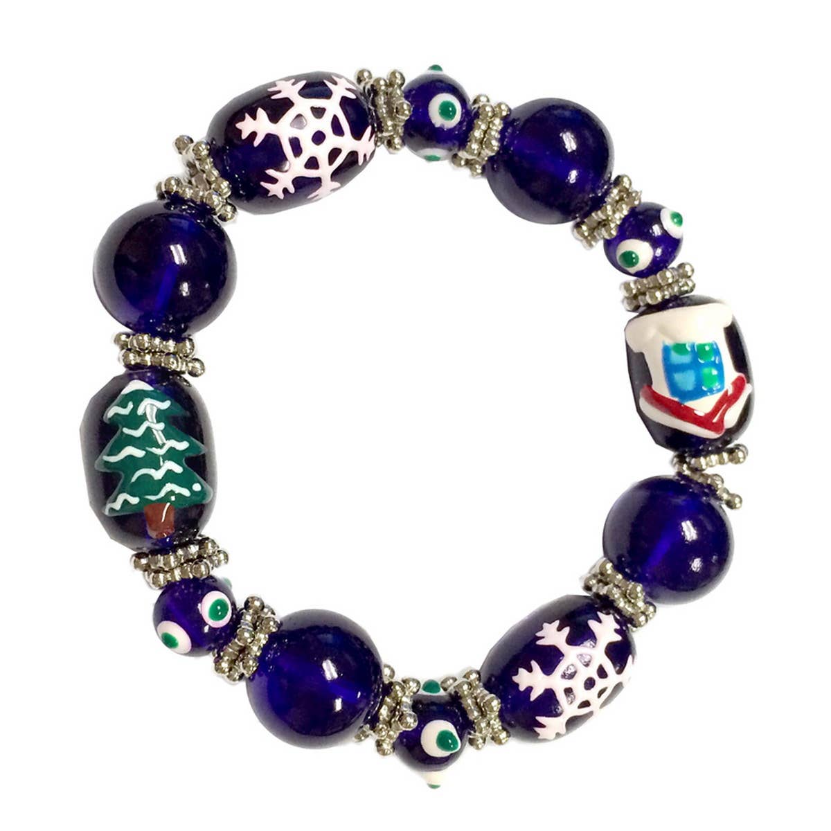 Fiona Accessories - Christmas Bracelet Painted Snowman Gift Tree Holiday Gifts: White Snowman
