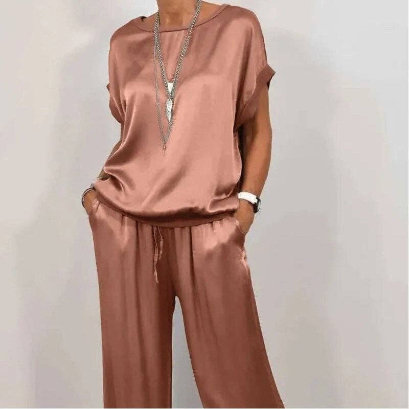 UZ Wholesale Store - Casual Pure Color Loose Tee Wide Leg Pants Set: BLACK / 2XL