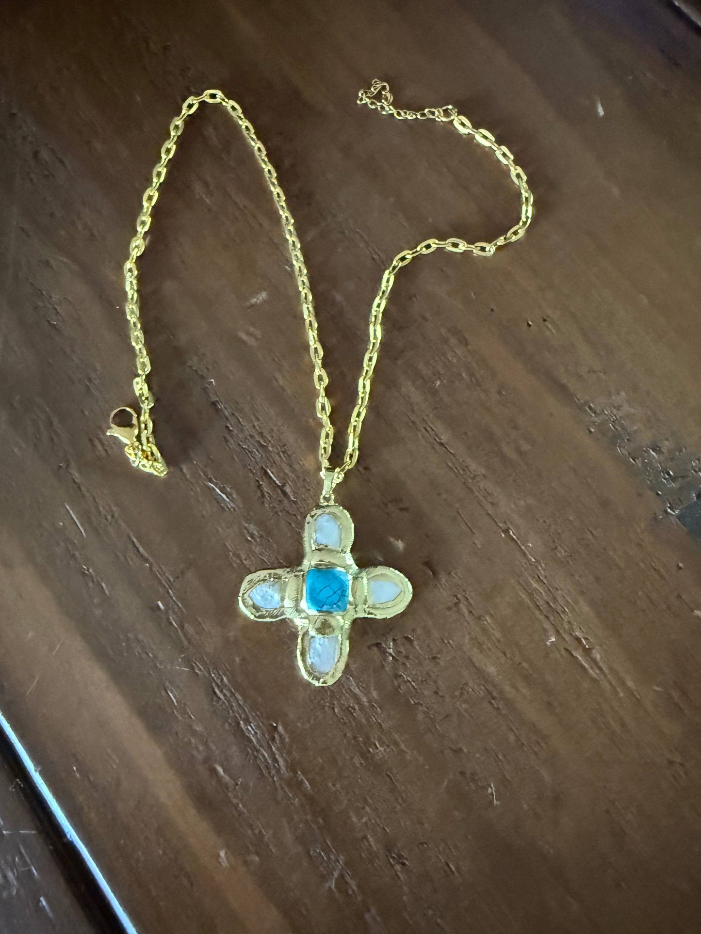 The Right Side Jewelry - Pearl and Turquoise Cross Pendant