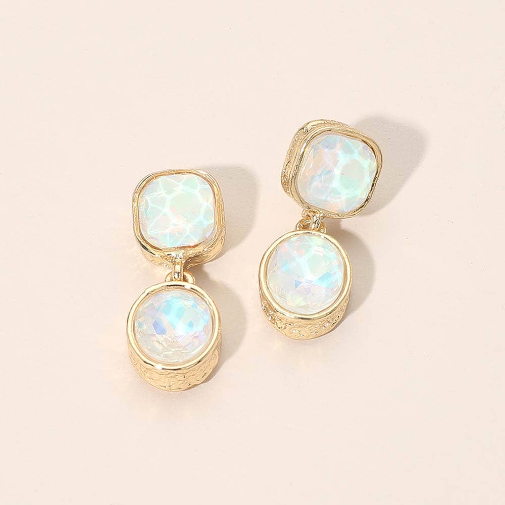 Sensibling Corp. - Square Oval Stone Link Drop Earrings: White