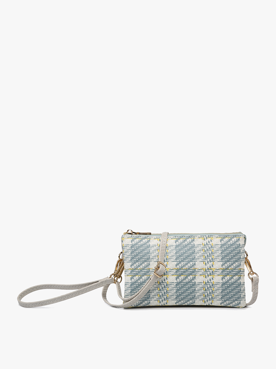 Jen & Co. - M013-PLD Riley Plaid 3 Compartment Crossbody/Wristlet: Gray/Black