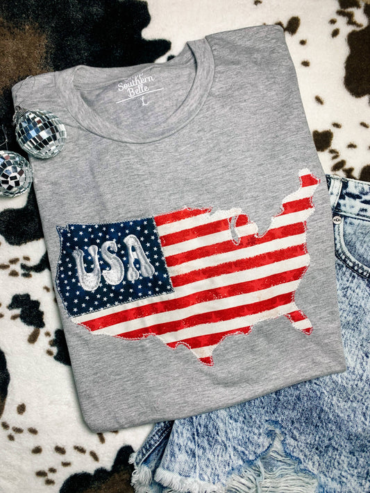 Southern Belle - USA Flag Patriotic 4th of July Short Sleeve: 2X