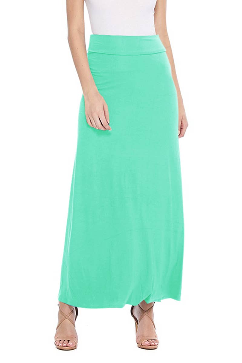 MOA COLLECTION - Solid Color Basic Casual Knit Long Maxi Skirt: White / XL