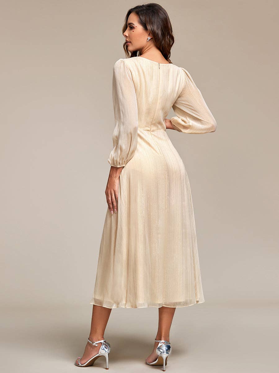 Ever-Pretty - Shiny Chiffon Wedding Guest Dress with Long Sleeve: Black / 12
