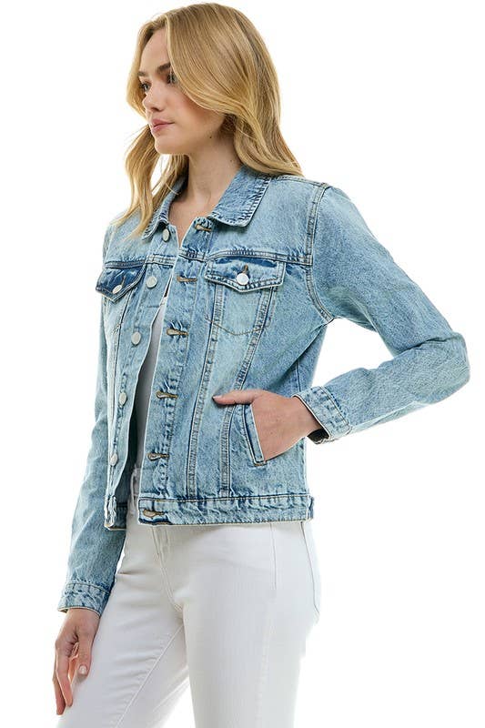 BLUE AGE - LADY CASUAL COTTON DENIM JEAN JACKET (OPEN PACK): Olive / 100% Cotton / XL