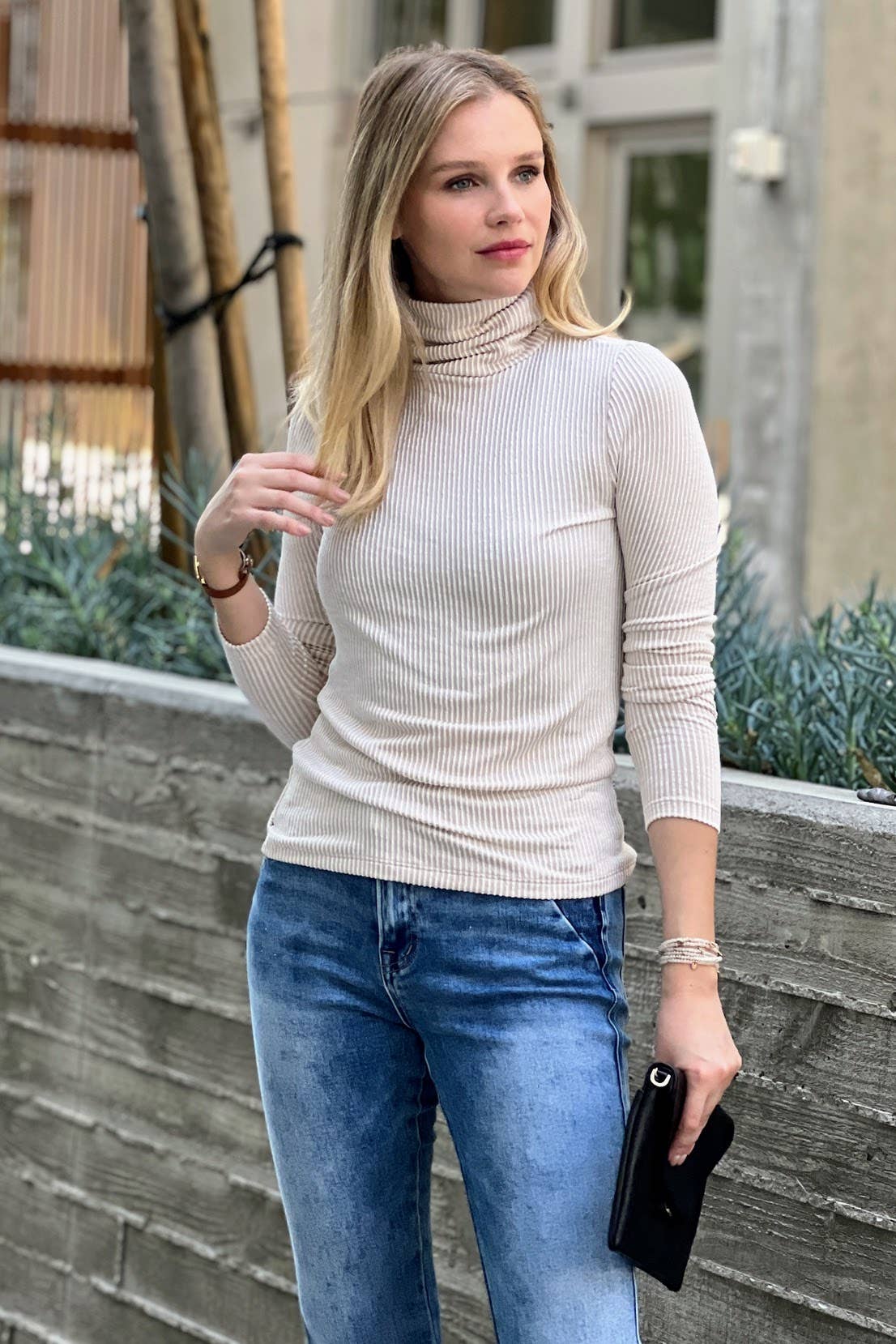 42POPS - 'Ribbed Turtle neck Top As shown: OCEAN BLUE-158159 / L