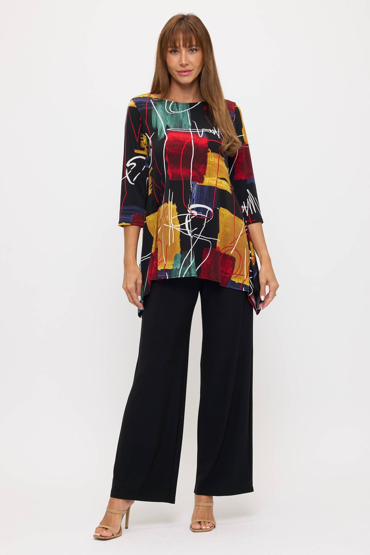 Jostar - Boat Neckline Print Tunic-3123HT-QRP1-W495: L