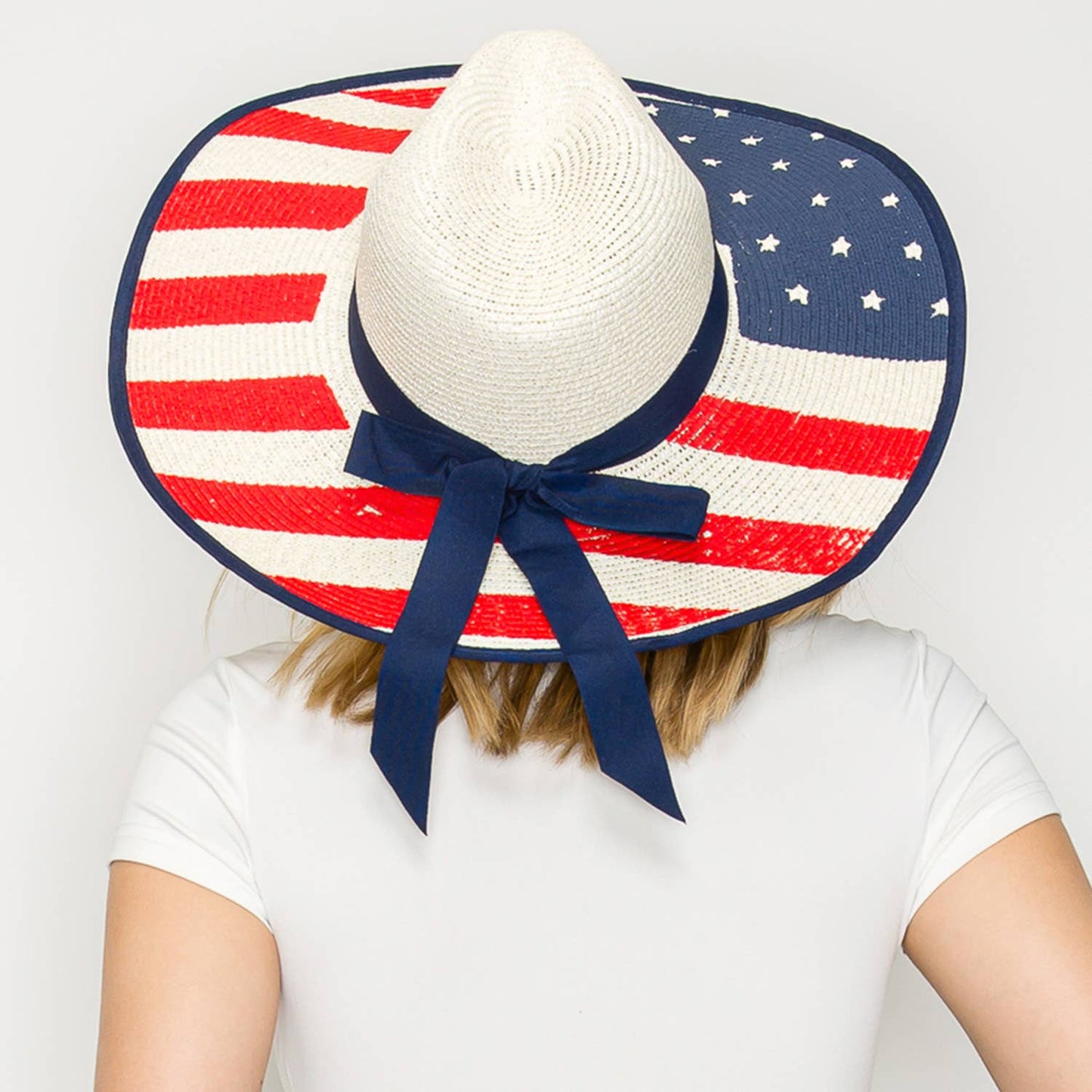 SP Sophia Collection - Floppy Oversized Wide Brim American Flag Print Straw Sun Hat