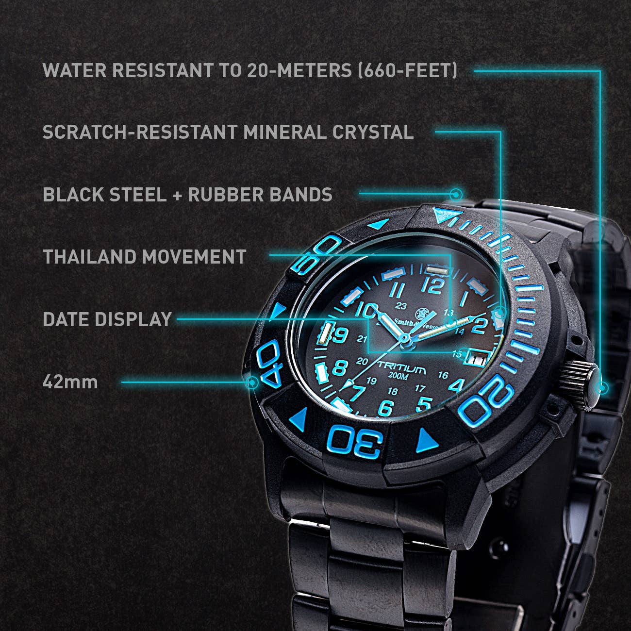 CALIBER GOURMET / CAMPCO - Smith & Wesson Diver Tritium Watch: BLACK