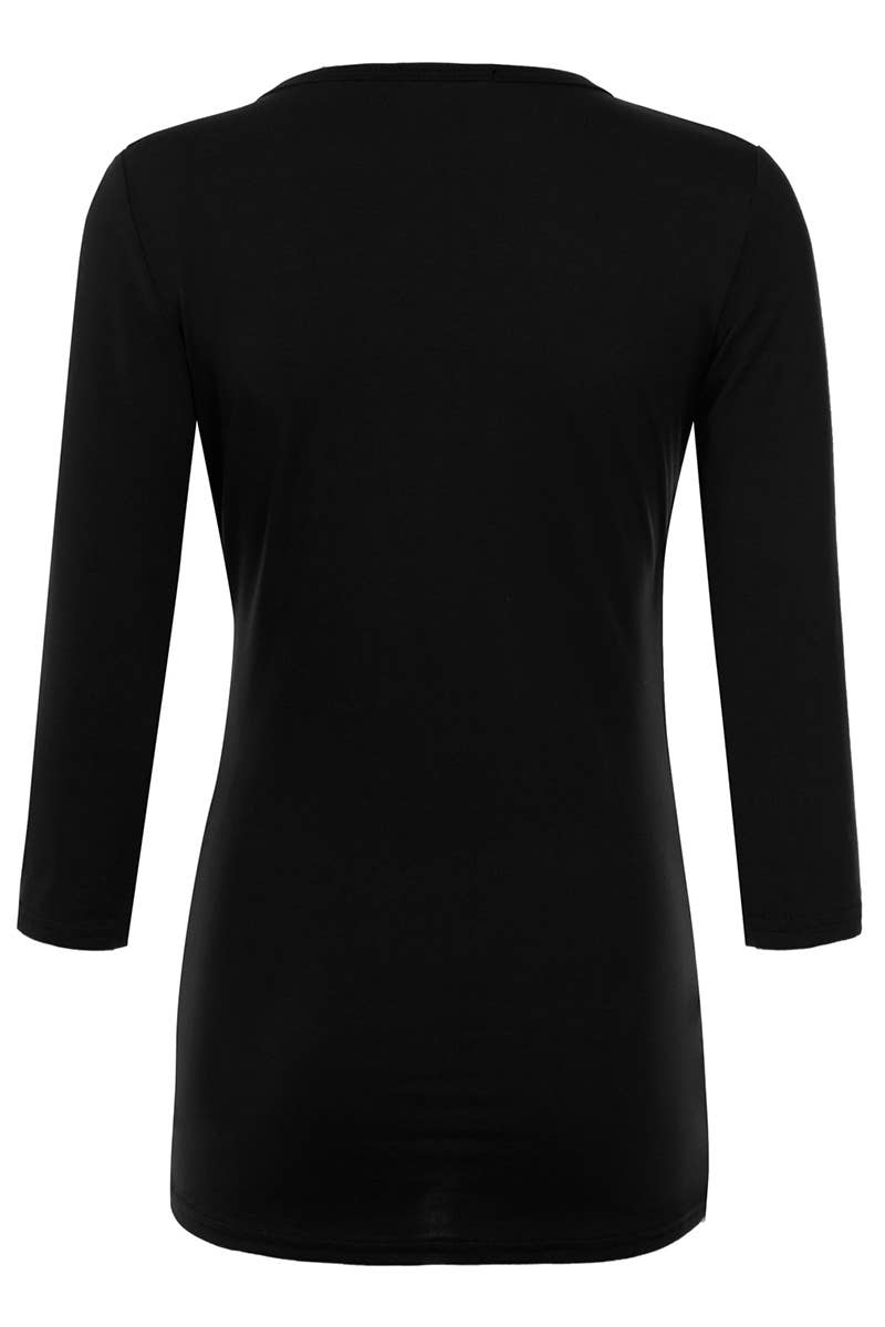 NINEXIS - CWTTL1403_3/4 Sleeve Tank Tops Deep V-Neck Surplice Wrap: NAVY / (S) 1