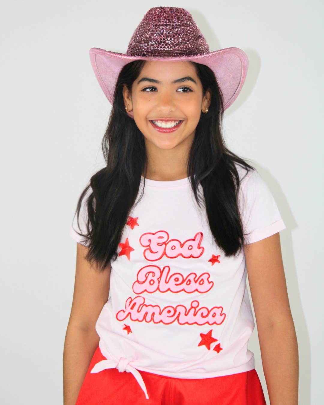 Paper Flower - God bless America front knot t-shirt - TWEEN GIRLS