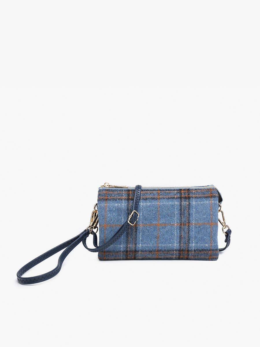 Jen & Co. - M013-PLD Riley Plaid 3 Compartment Crossbody/Wristlet: Gray/Black