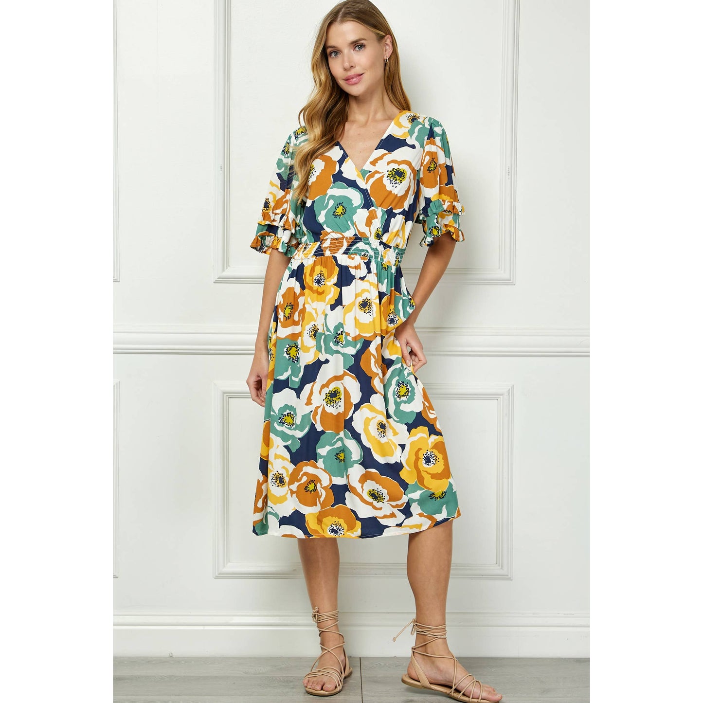 Winslow Collection - ELEGANT KIMONO INSPIRED SURPLICE DRESS  : BKCRM / M