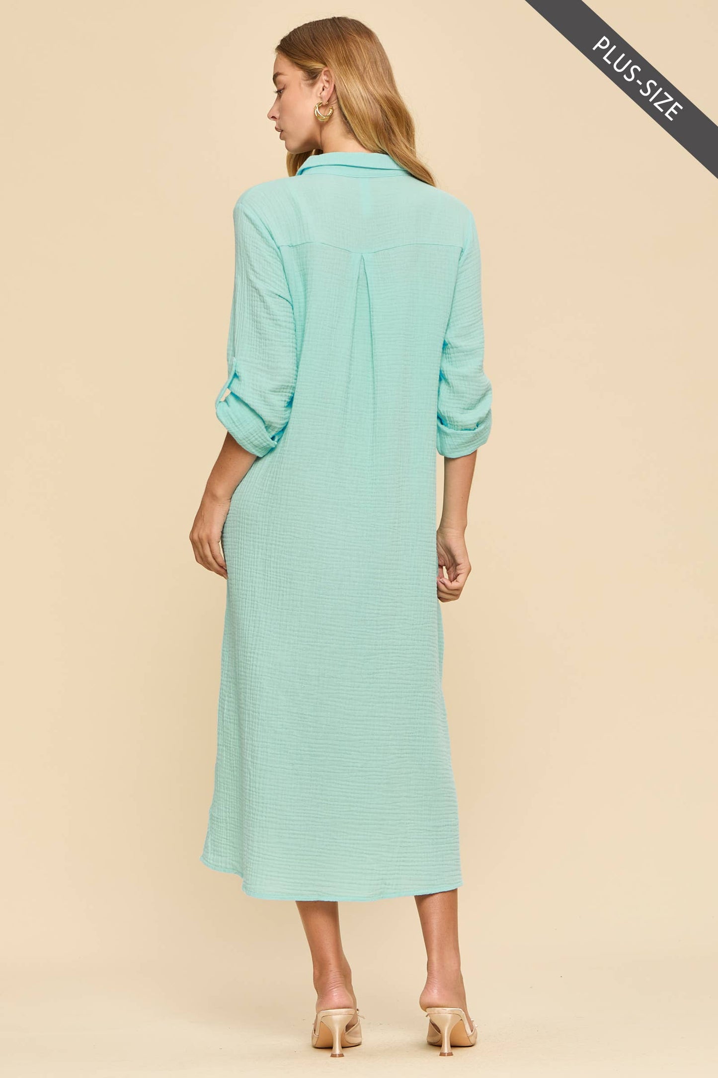 Dear Scarlett  Breathable Cotton Button-Down Duster: PEACH SORBET