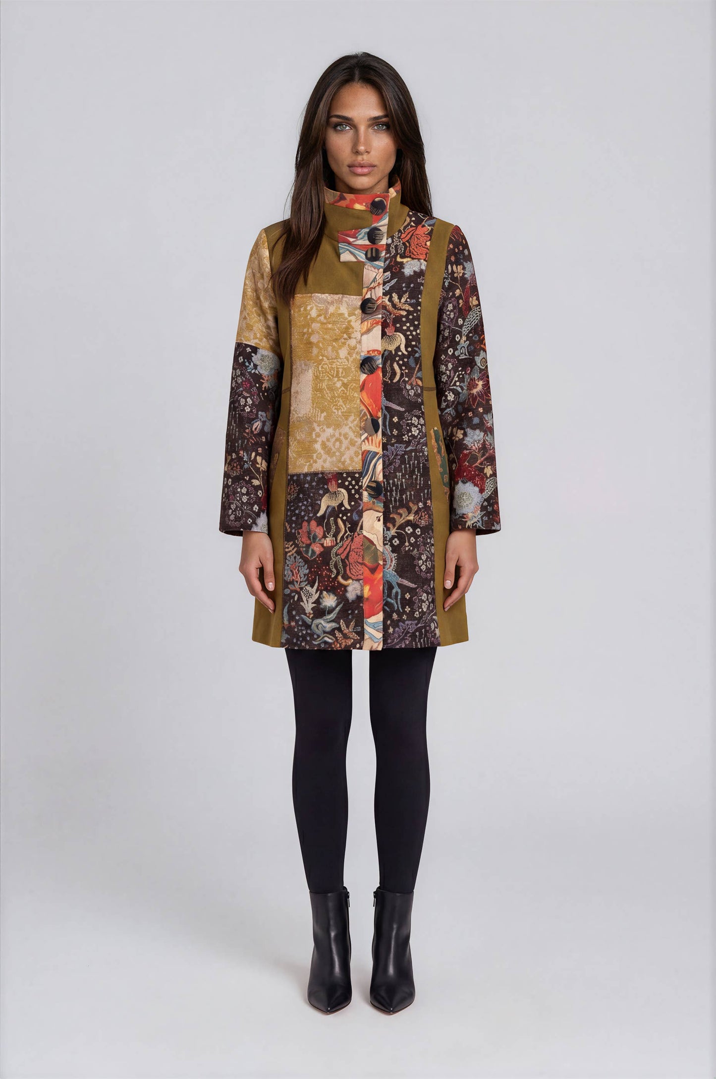 Adore - 2646-M Mixed Print Patchwork Stand Collar Jacket: S