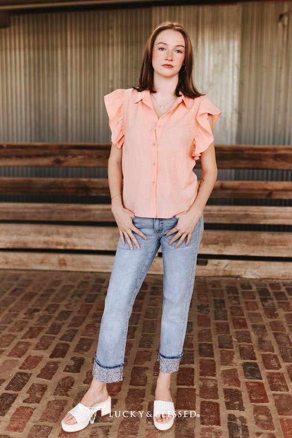 LUCKY & BLESSED - Light Wash Mid Rise Rhinestone Cuffed Boyfriend Jeans