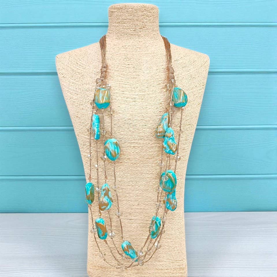 Bijoux Envie Statement Jewelry - Long Turquoise Chunky Bead Necklace | Layered | Coastal Boho